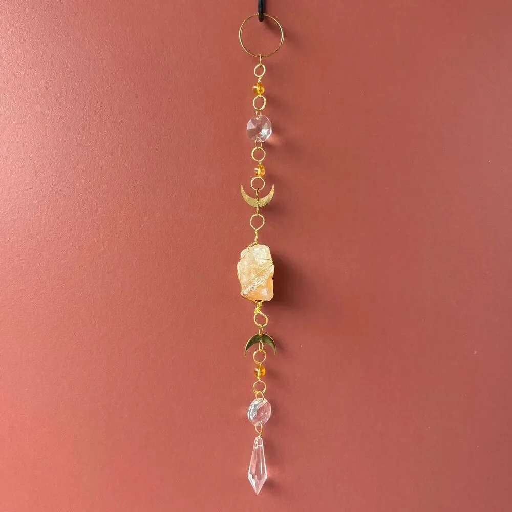 Raw Citrine Gemstone Wall Hanging, Prosperity & Joy Gemstone Decor, 13 Inches